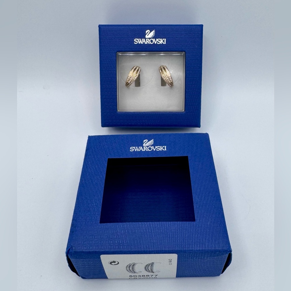 Swarovski Gold Tone & Crystal Hoop Pierced Earrings Style# 5038877 New in Box